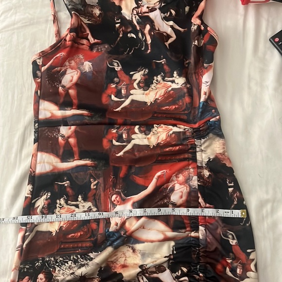 Multi Mesh Renaissance Print Ruched Bodycon Dress - Picture 3 of 5